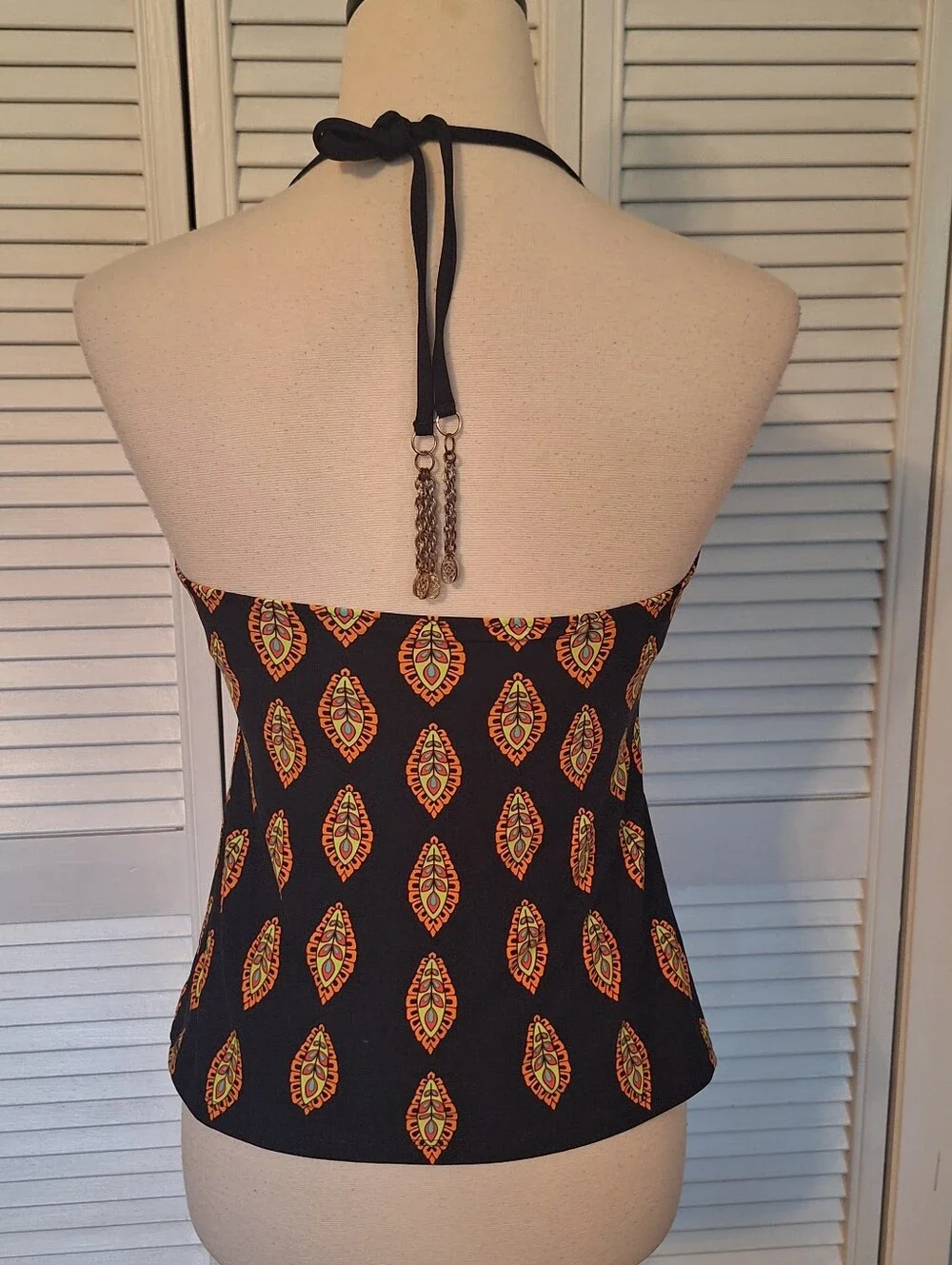 Trina Turk Moroccon Printed Halter Tankini Top in Black and Multicolor Sz 4 *O